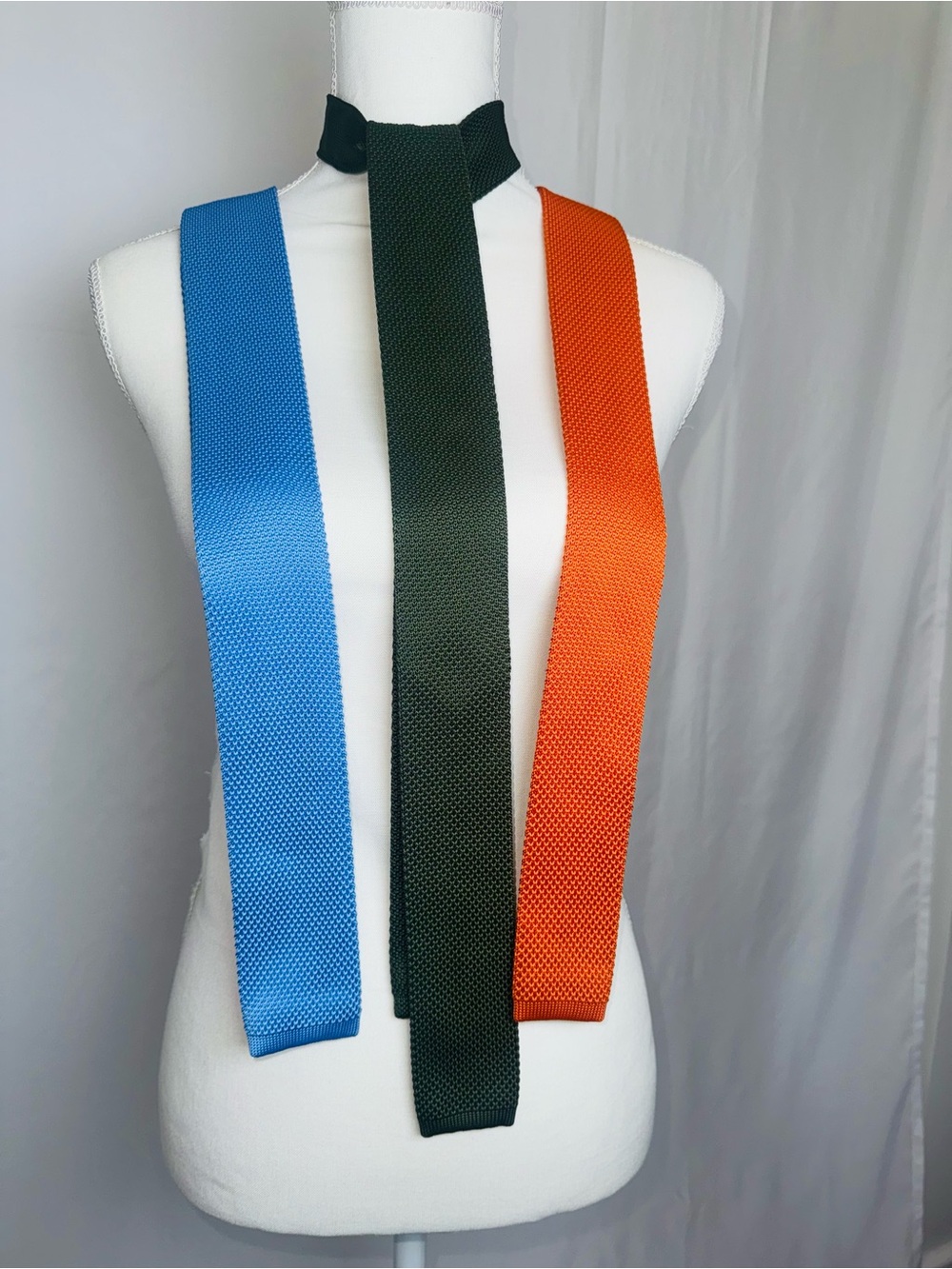 Set of 3 Knit Skinny Neckties in Orange, Blue and Green